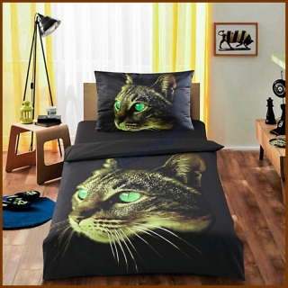 3D povlečení standart - Zelená kočka